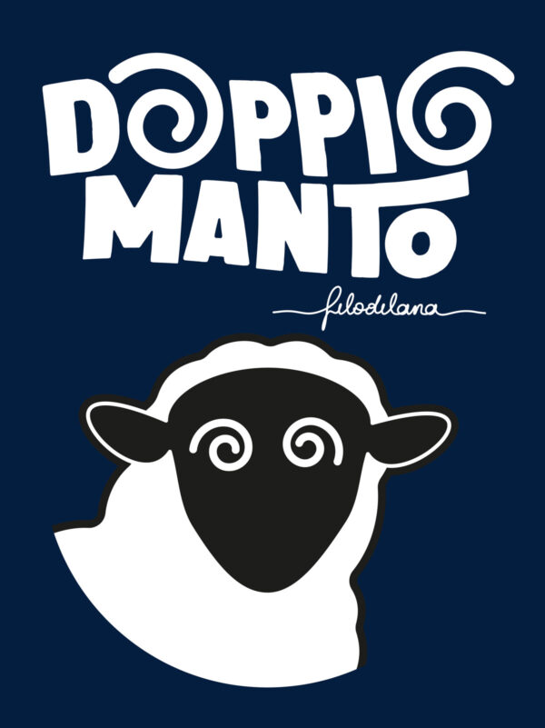 Disegno con scritta Doppio manto e muso di pecora con gli occhi a spirale come stordita